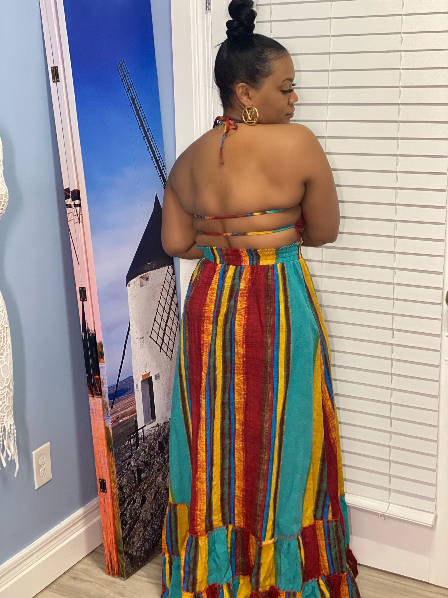 Turquoise Print Maxi Dress