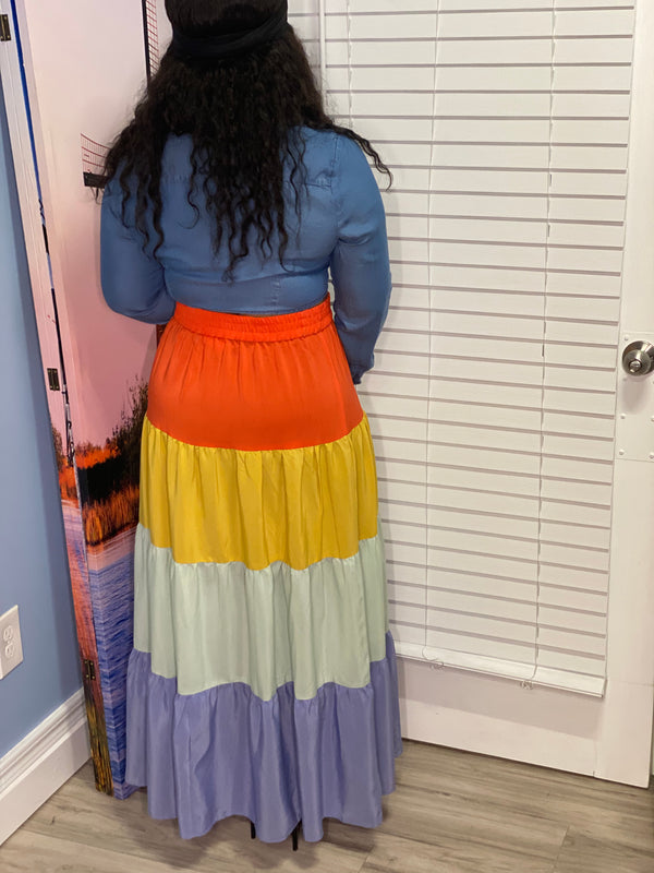 Colorblock Tiered Maxi Skirt