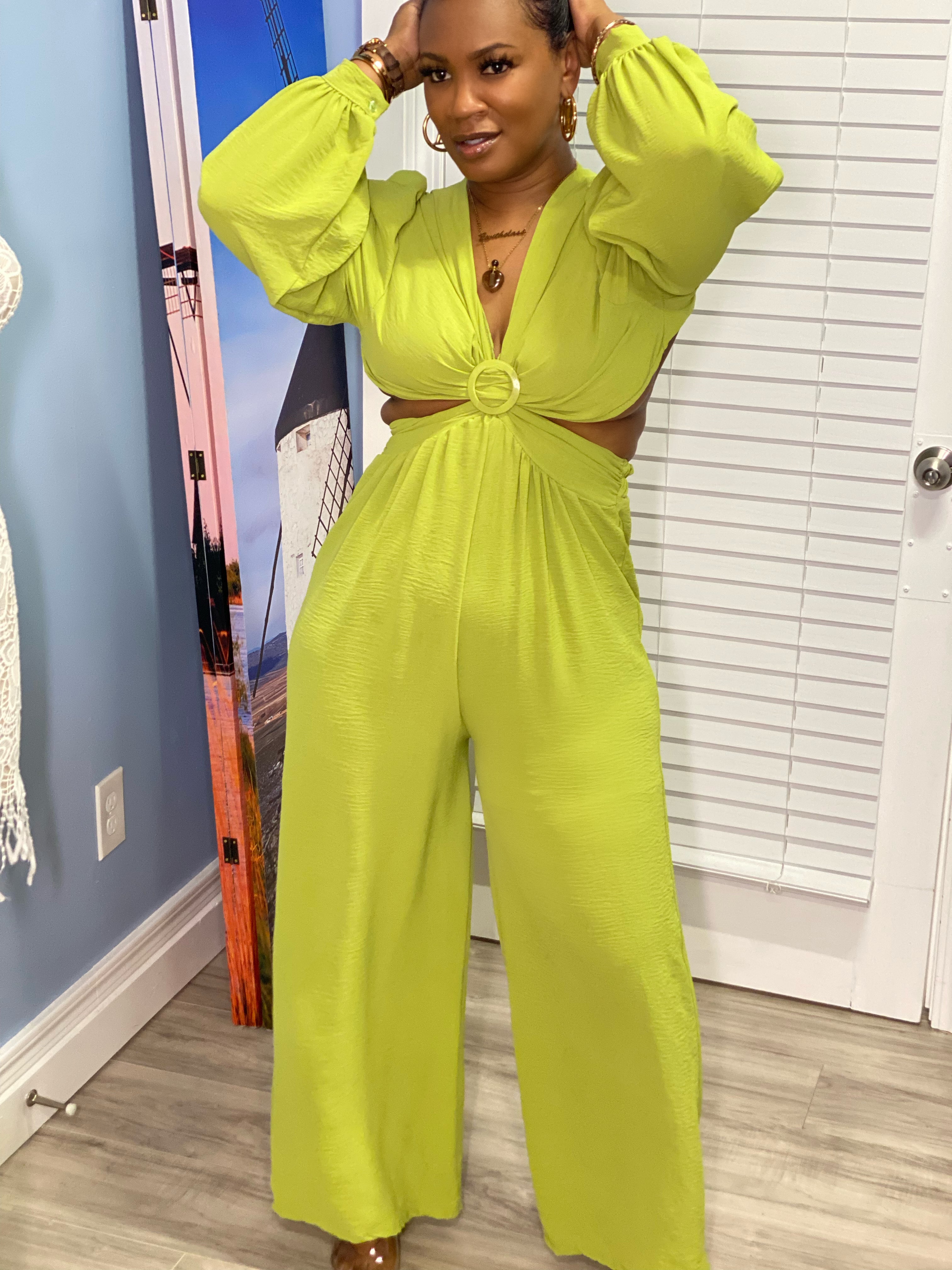 Black and lime green jumpsuit hotsell