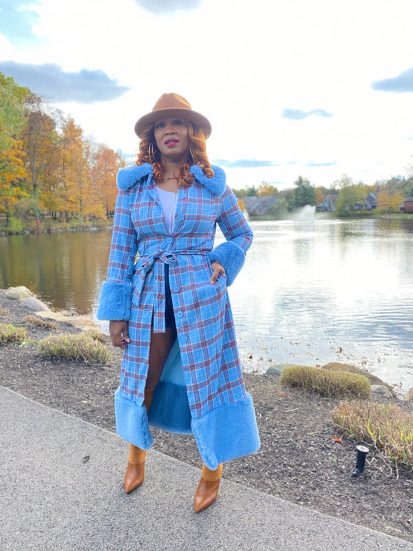 Blue Trench With Fur
