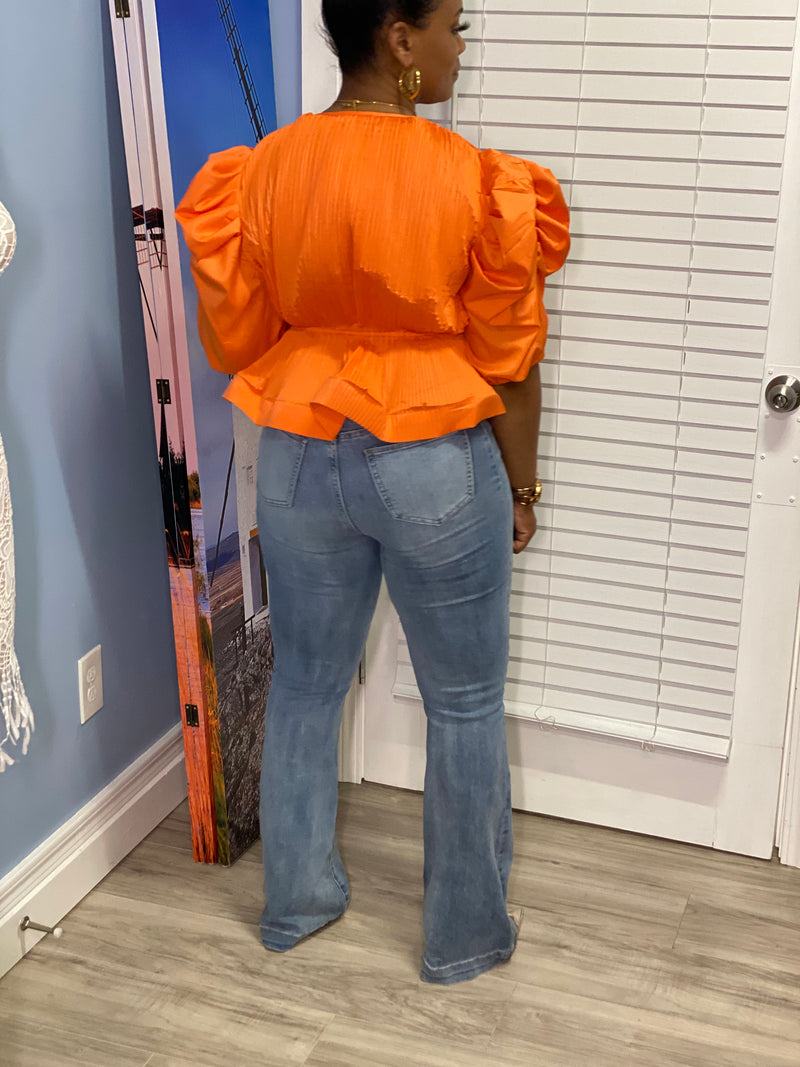 Orange Puff Sleeve Top