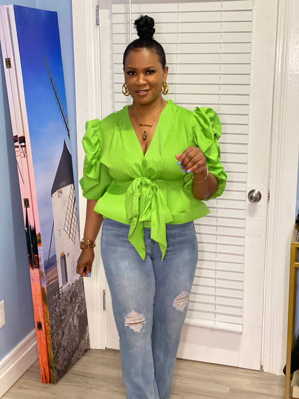 Lime Green Puff Sleeve Top