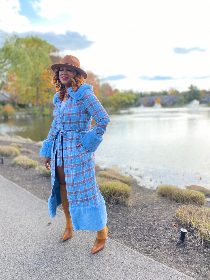 Blue Trench With Fur