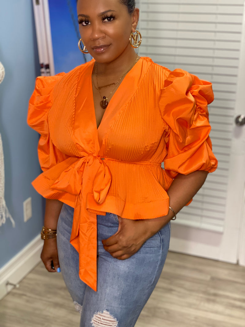 Orange Puff Sleeve Top