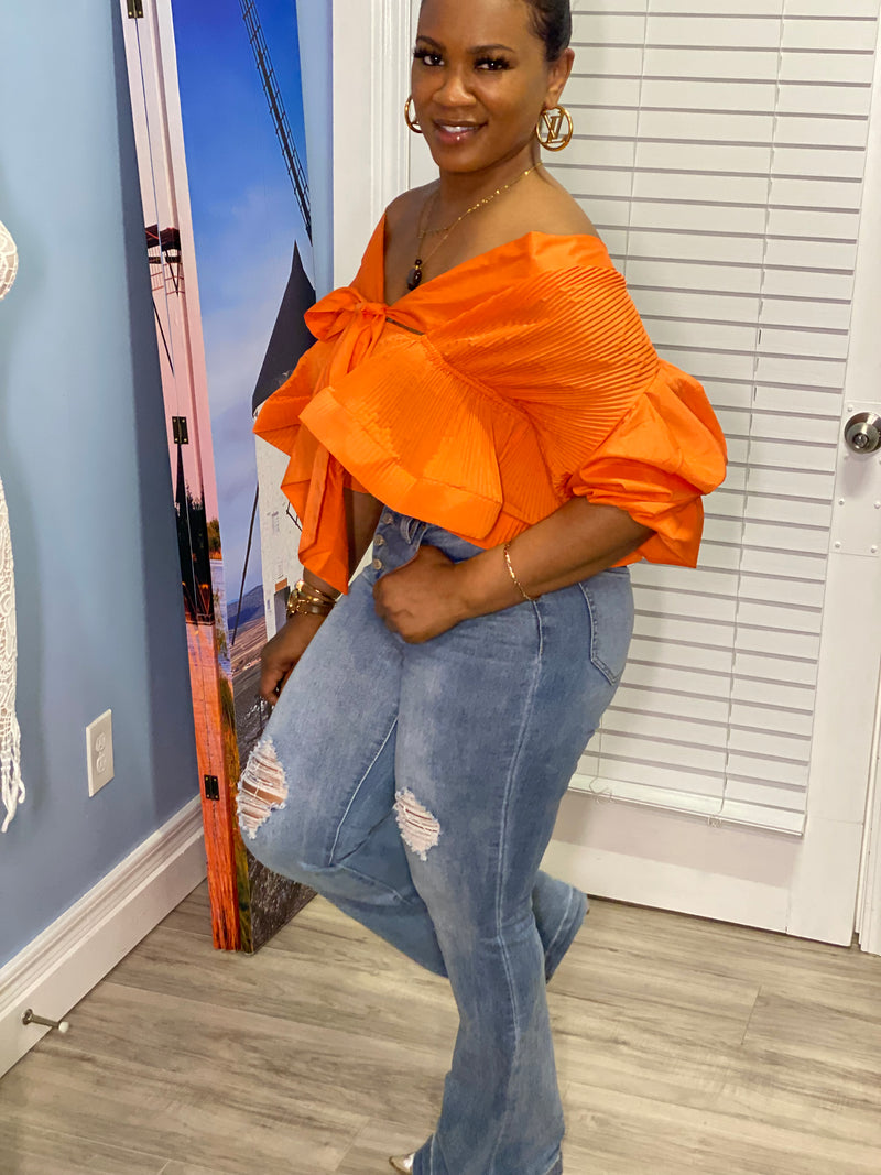 Orange Puff Sleeve Top